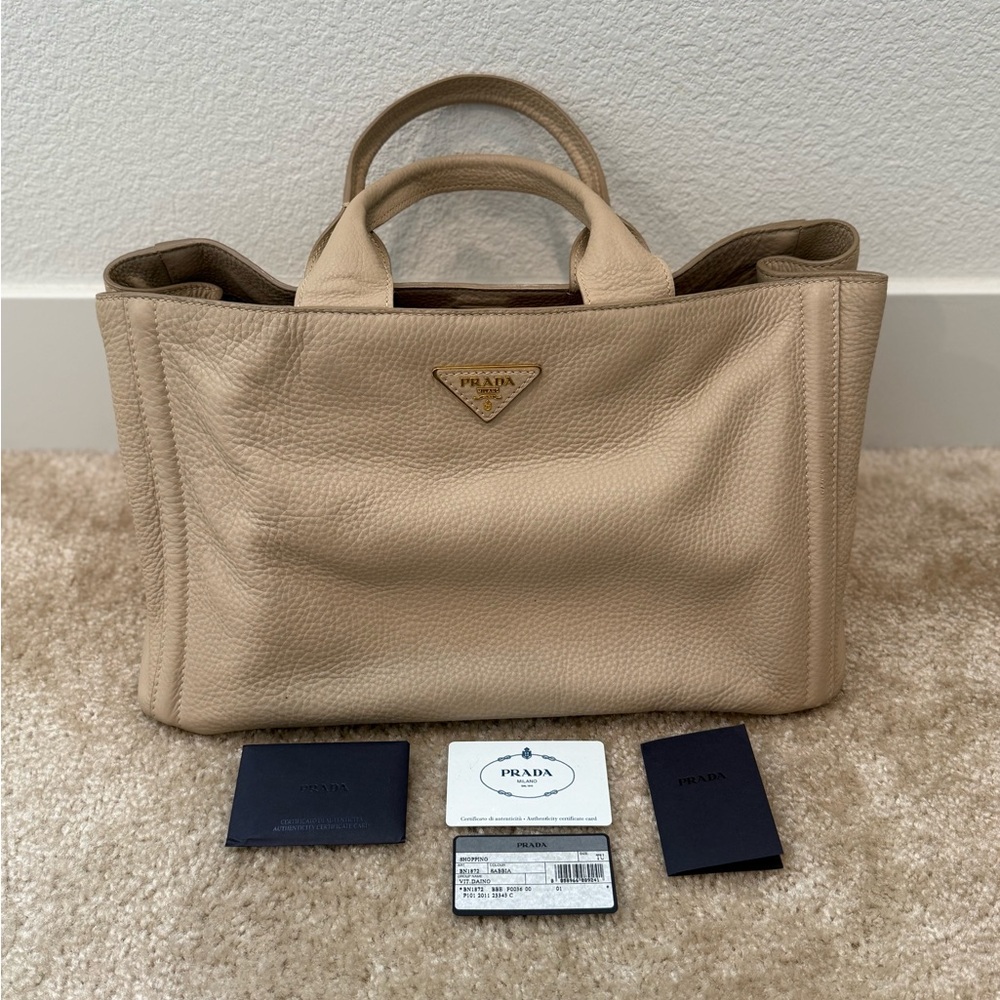 PRADA Lux Leather Tote Bag (Vitello Daino Sabbia BN 1872)